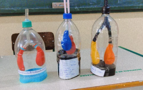 Pulmão artificial criado com materiais recicláveis e de fácil acesso pelos estudantes do oitavo ano do Ensino Fundamental da EEB Visconde de Cairu