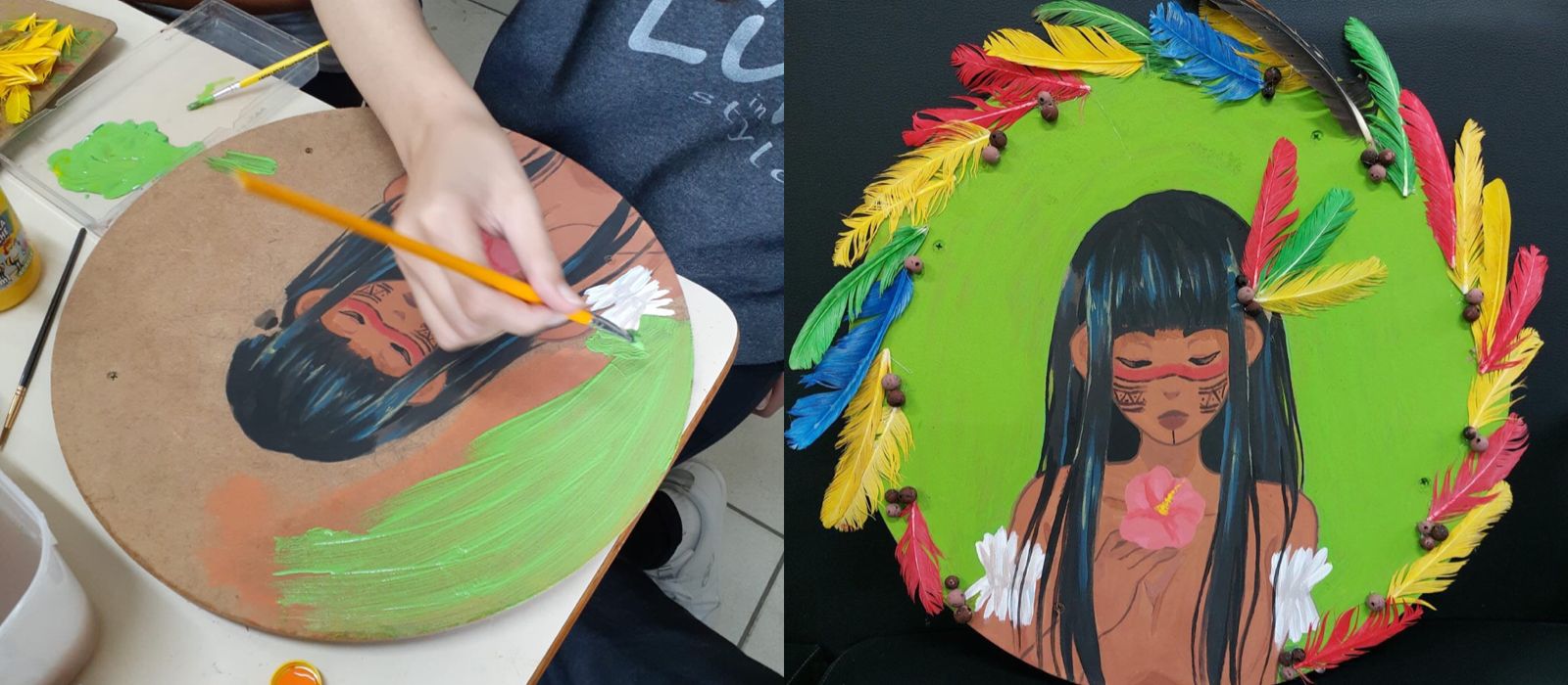 Estudantes da EEB Gracinda kkkkkkk fizeram arte representando a cultura indígena